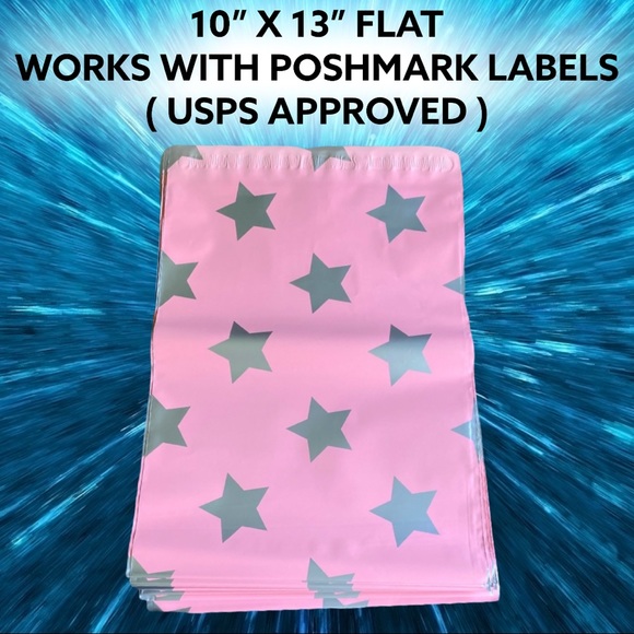 25 10X13 Pink Silver Star Poly Mailers CLEARANCE - Picture 2 of 5